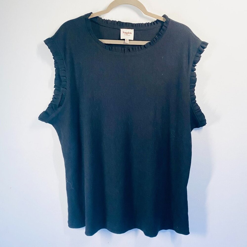 Hayden Los Angeles 2XL Black Ruffle Sleeve Ribbed Knit Top Womens